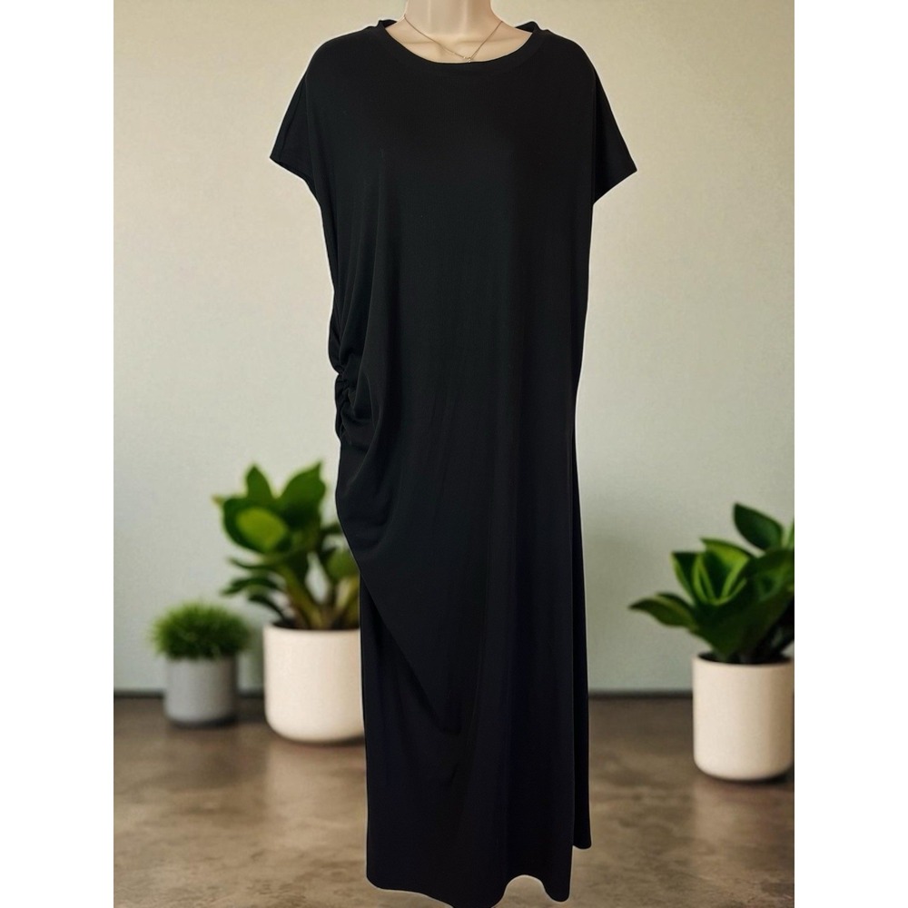 Cider Women Black Pleated Sleeveless Maxi Dress Ruffle Side Plus Size 3xl NWT